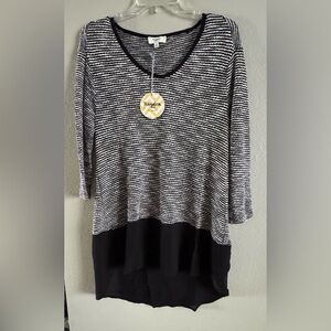 NWT- Hayden Women's Black & White Size Small Long Top Black Hem Slight Sheer